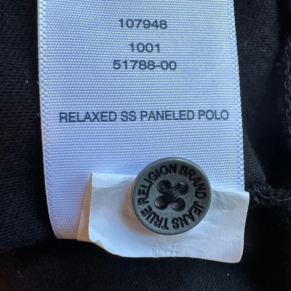 True Religion Relaxed Panelled Polo‎ Shirt Black Number 02 Embroidered Logo M